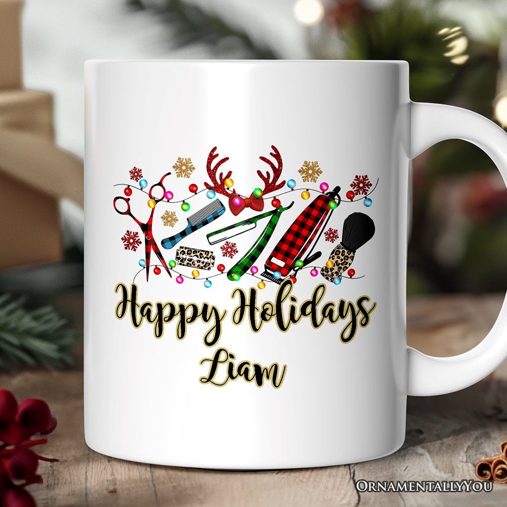 Personalized Mug Barber Buffalo Plaid Christmas, Barbershop Gift