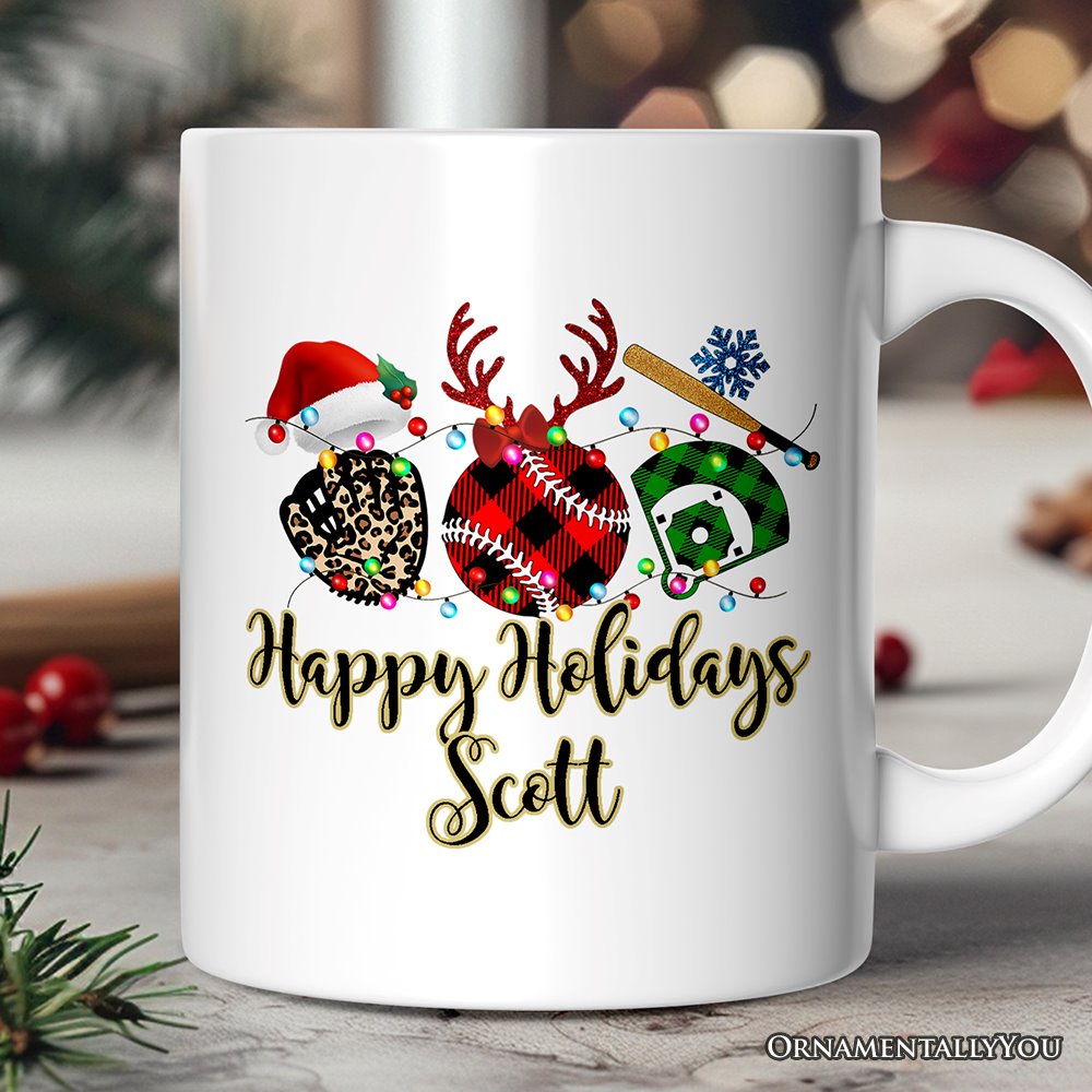 Personalized Mug Baseball Buffalo Plaid Christmas, Team and Coaches Gift
