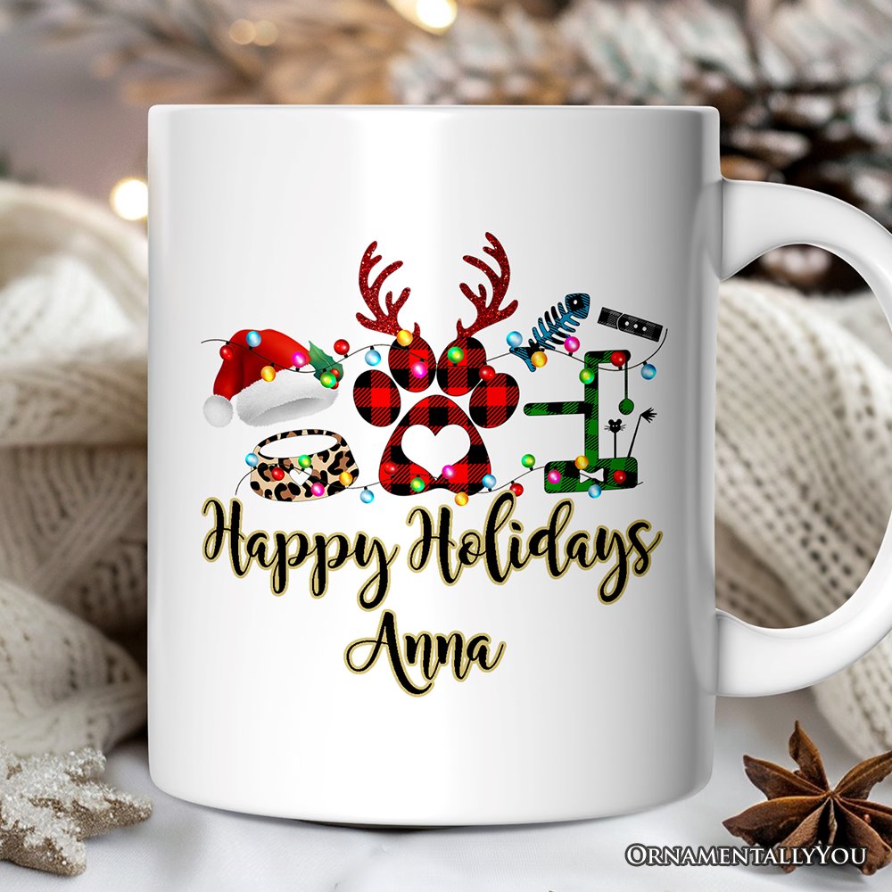 Personalized Mug Cat Buffalo Plaid Christmas, Cat Mom Gift