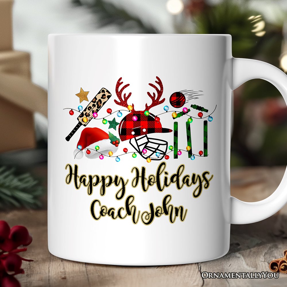 Personalized Mug Cricket Buffalo Plaid Christmas, Team and Coaches Gift