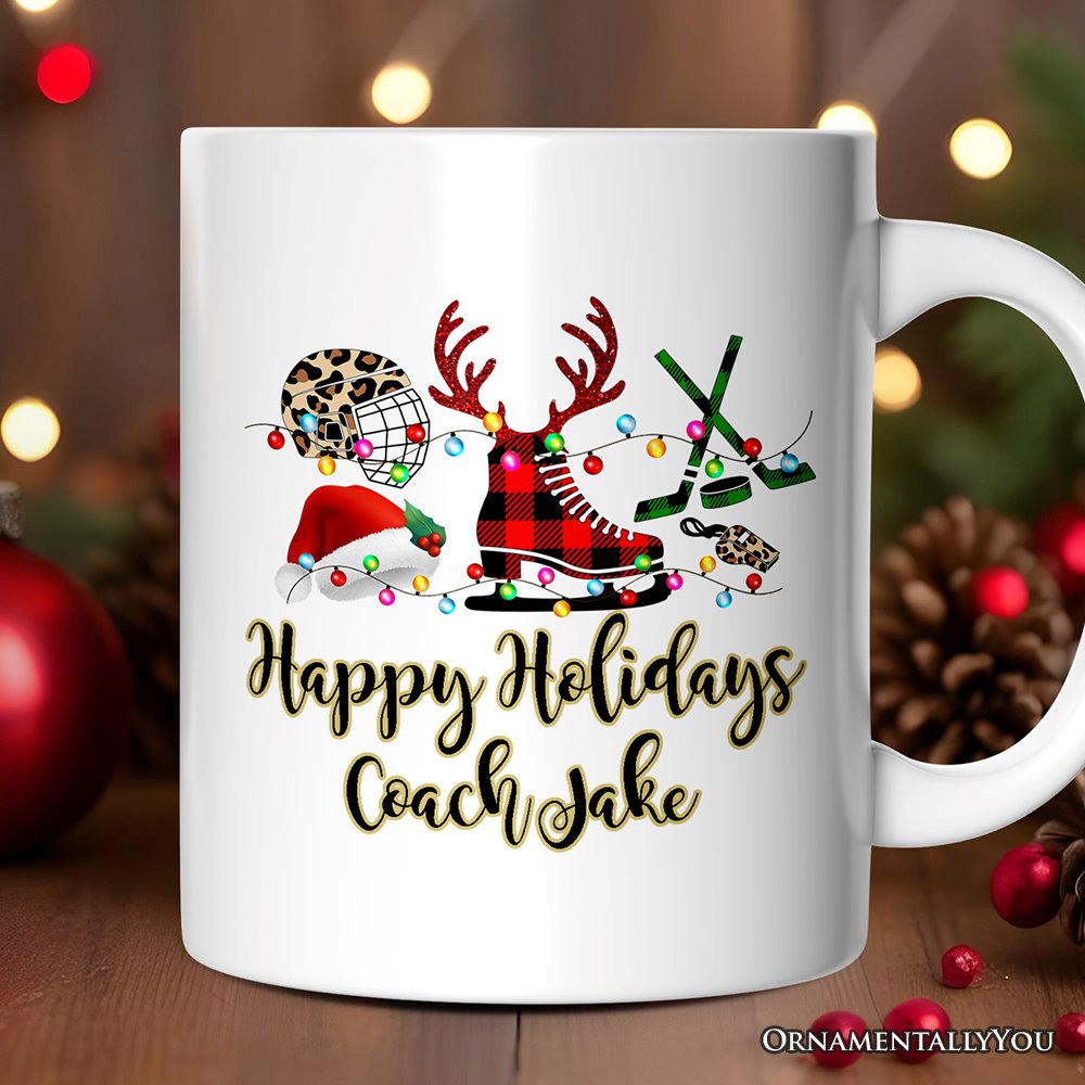 Personalized Mug Hockey Buffalo Plaid Christmas, Team and Coaches Gift