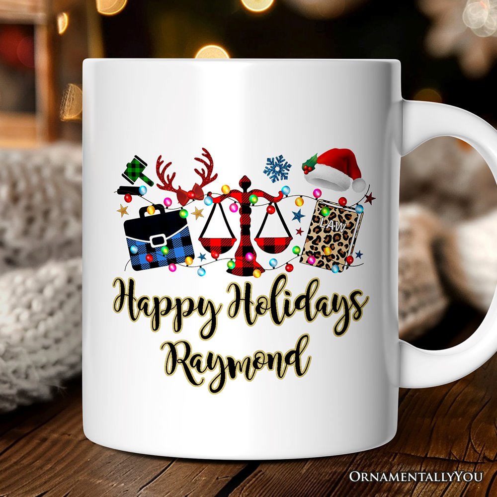 Personalized Mug Law and Legal Theme Buffalo Plaid Christmas, Lawyer and Paralegal Clerk Gift