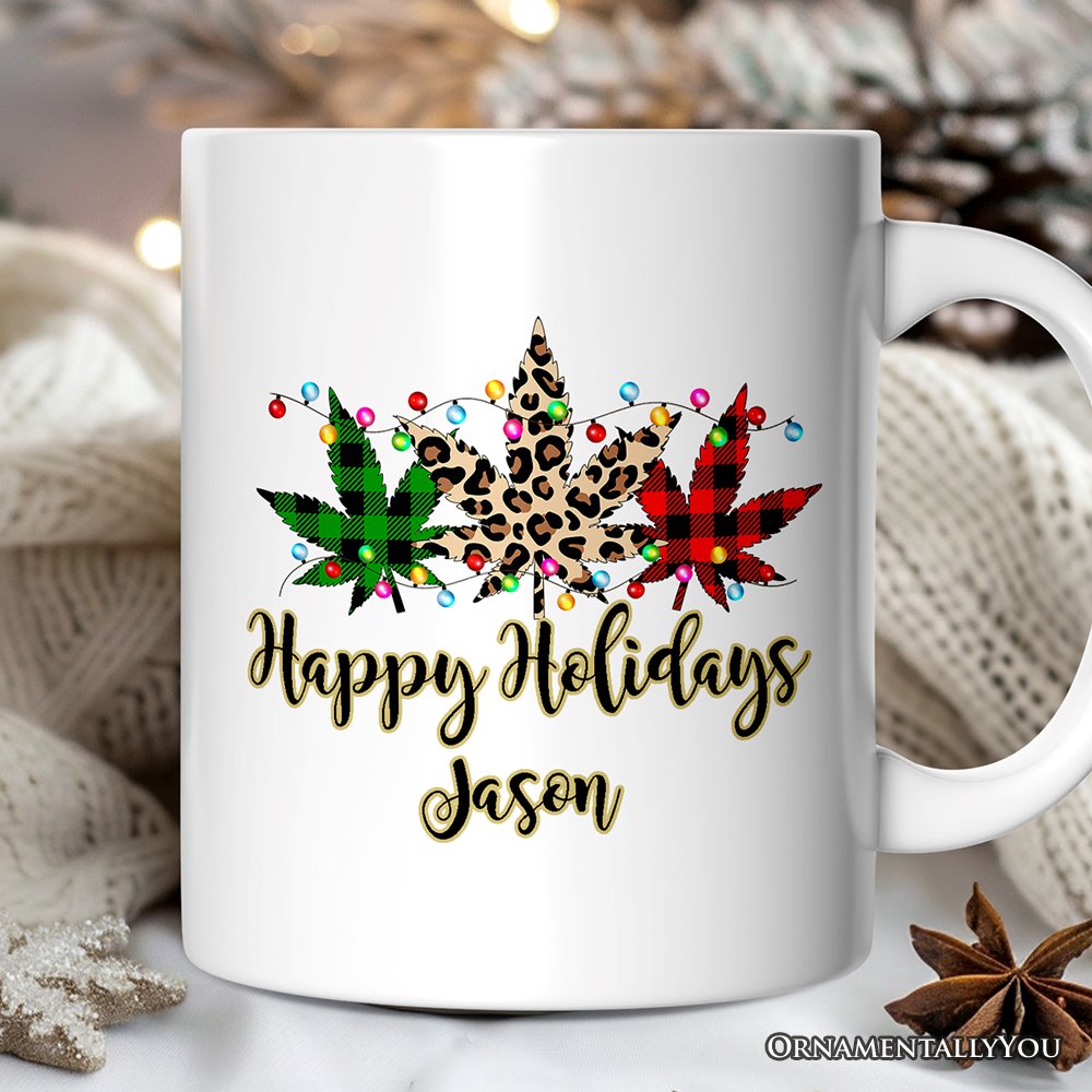 Personalized Mug Marijuanna Buffalo Plaid Christmas Cannabis Gift