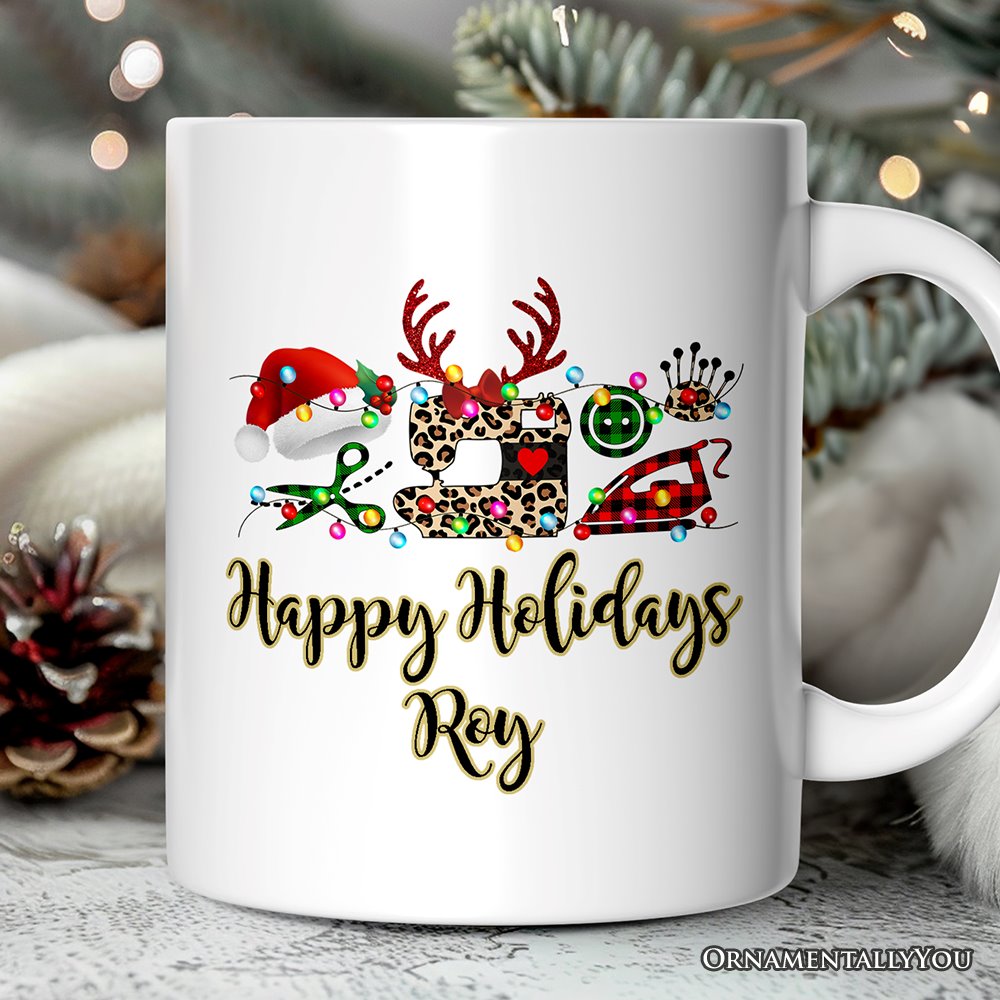 Personalized Mug Sewing Buffalo Plaid Christmas, Clothing Stylist Gift
