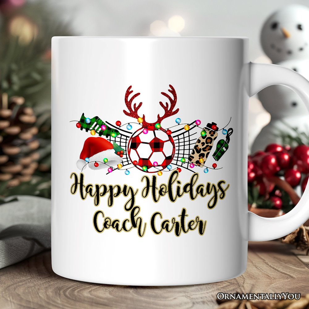 Personalized Mug Soccer Buffalo Plaid Christmas, Team and Coaches Gift