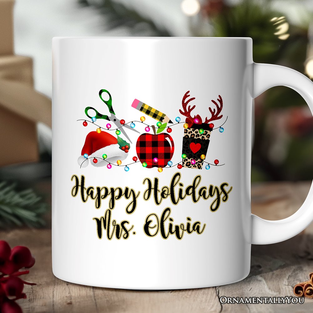 Personalized Mug Merry Christmas Plaid Teacher, School Professional Gift