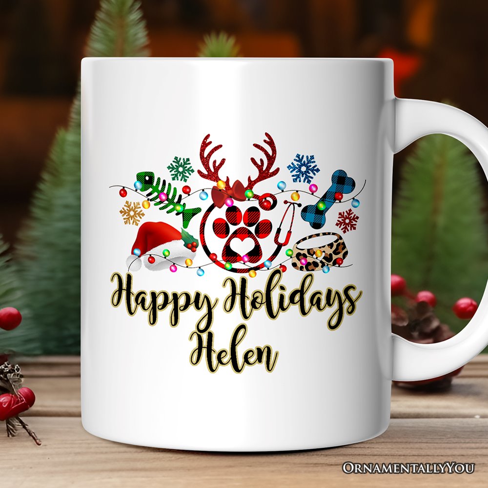 Personalized Mug Pet Themed Buffalo Plaid Veterinarian Christmas, Animal Owner Gift