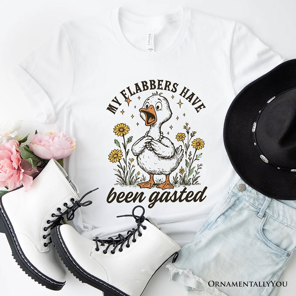 My Flabbers Have Been Gasted Goose T-Shirt, White and Natural Funny Tee for Humorous Women