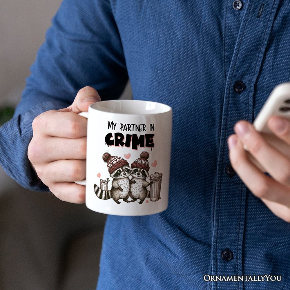 My Partner in Crime Love Racoons Personalized Mug For Couple, Funny Vintage Retro Gift With Custom Names