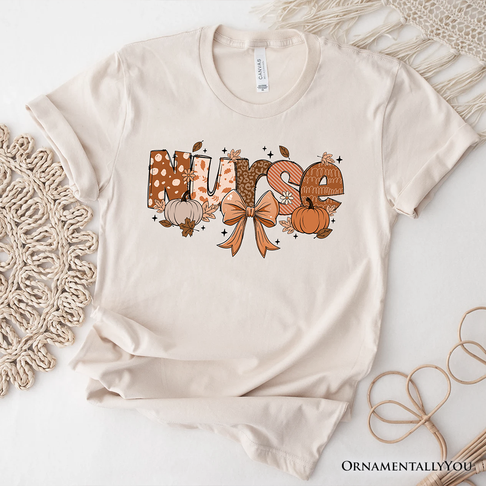 Nurse Coquette Autumn T-Shirt, Cozy Fall Pumpkins Tee for Healthcare Heroes