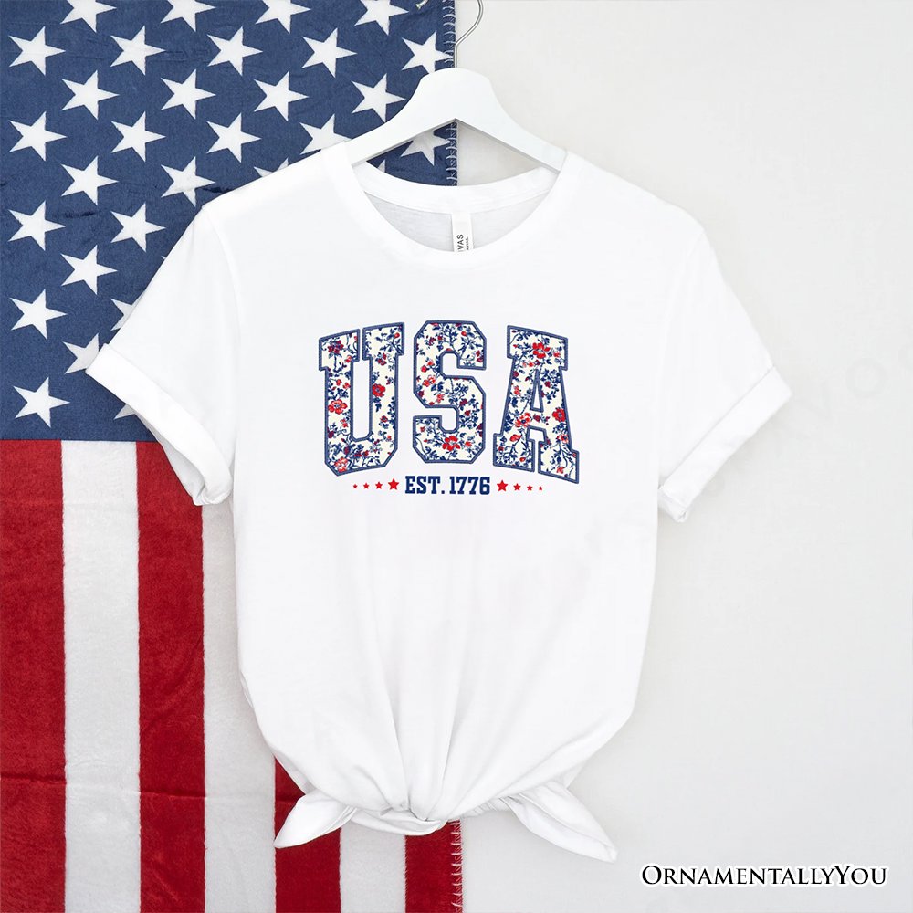 Patriotic USA Floral T-Shirt, 1776 Independence Day Tee
