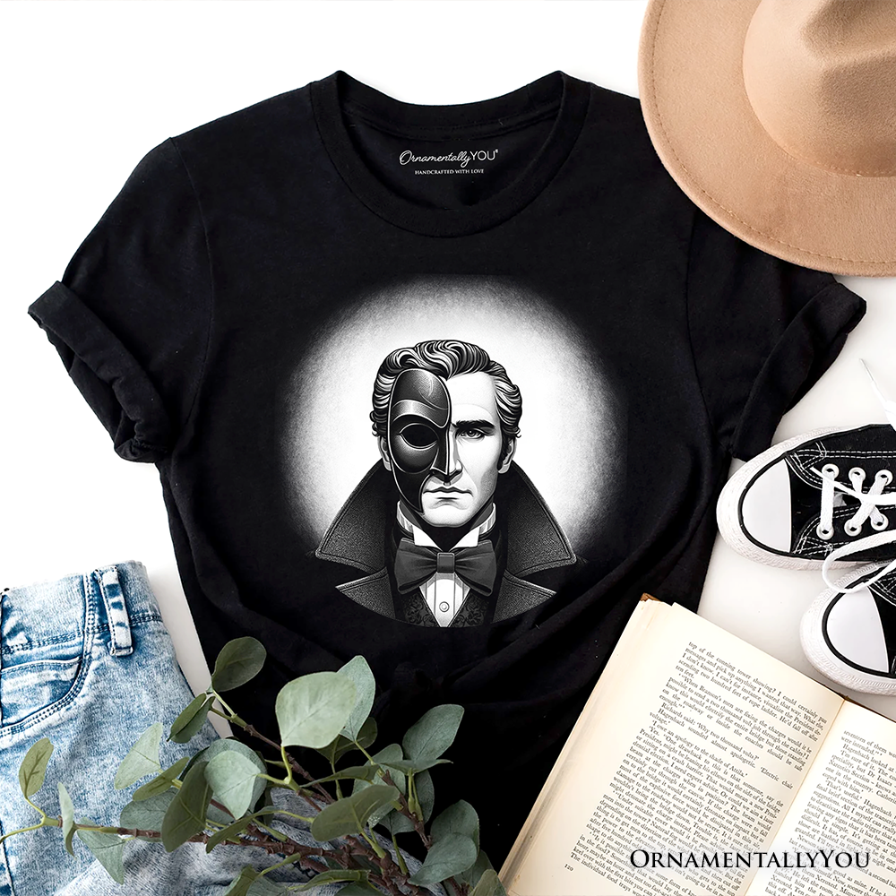 Phantom Opera Spooky Portrait T-Shirt, Horror Villain Theme Halloween Tee