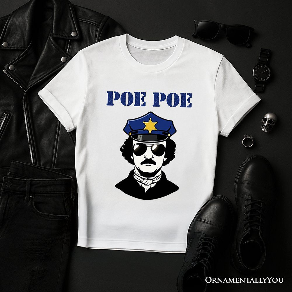 Police Edgar Allan Poe Poe T-Shirt, Navy and White Funny Tee