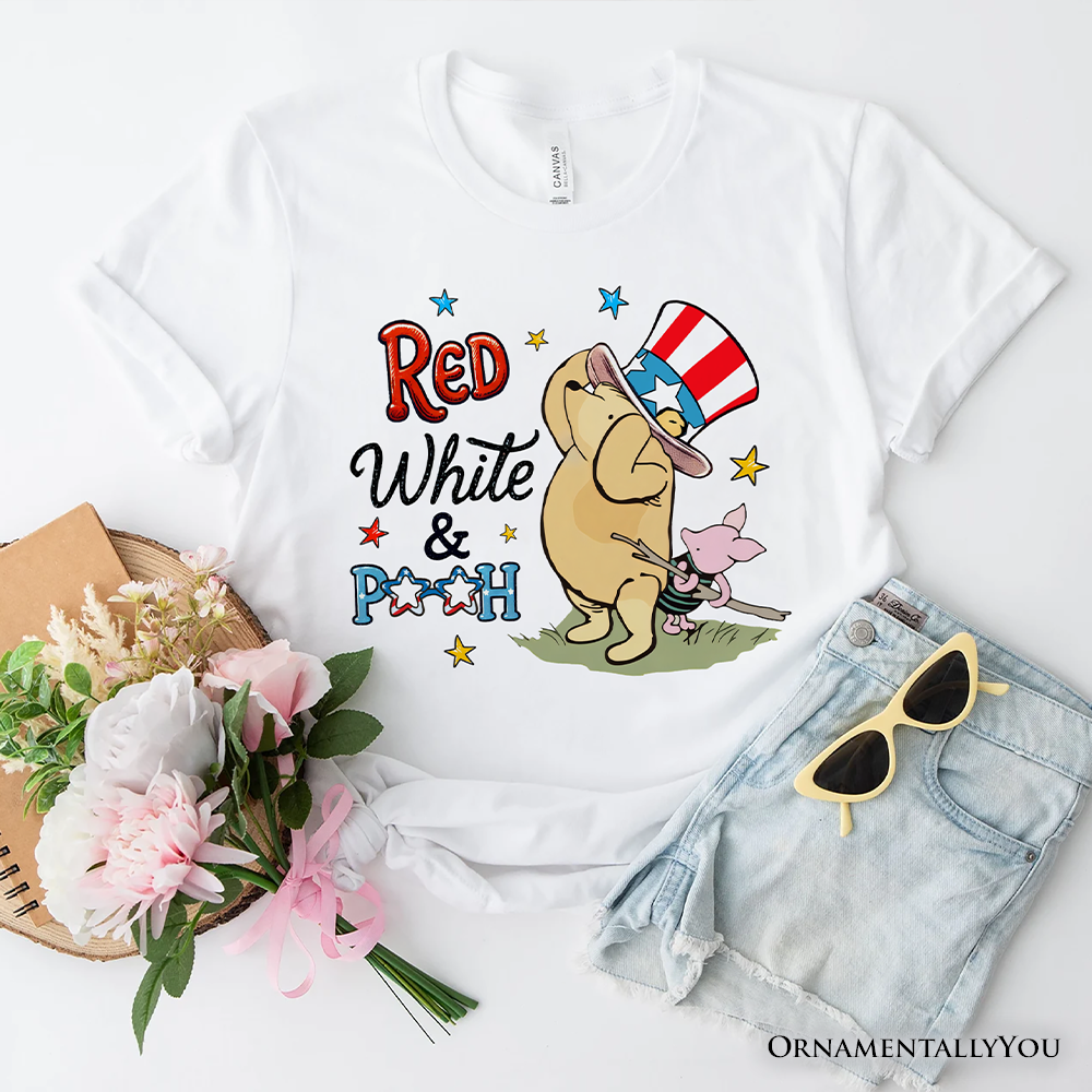 Red White & Proud T-Shirt, Patriotic 4th of July Celebration Pooh Bear Tee