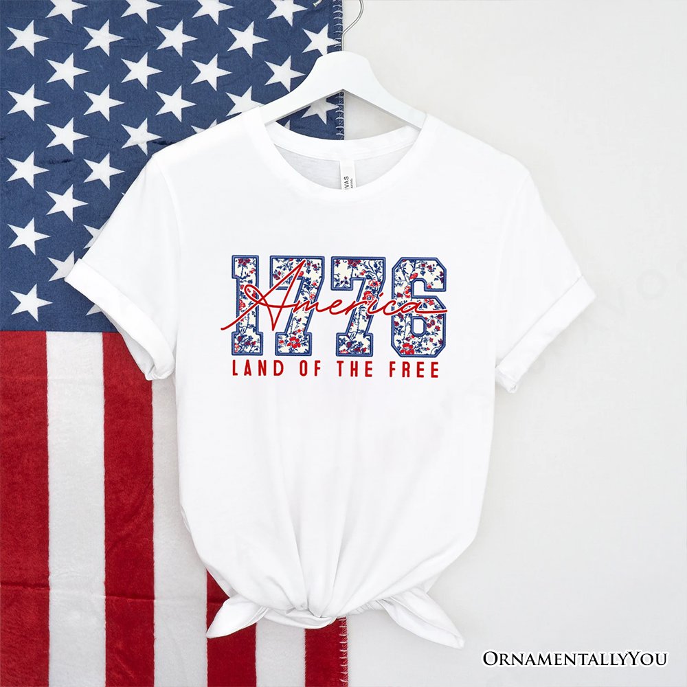 Retro America 1776 Floral T-Shirt, Land of the Free Patriotic Tee
