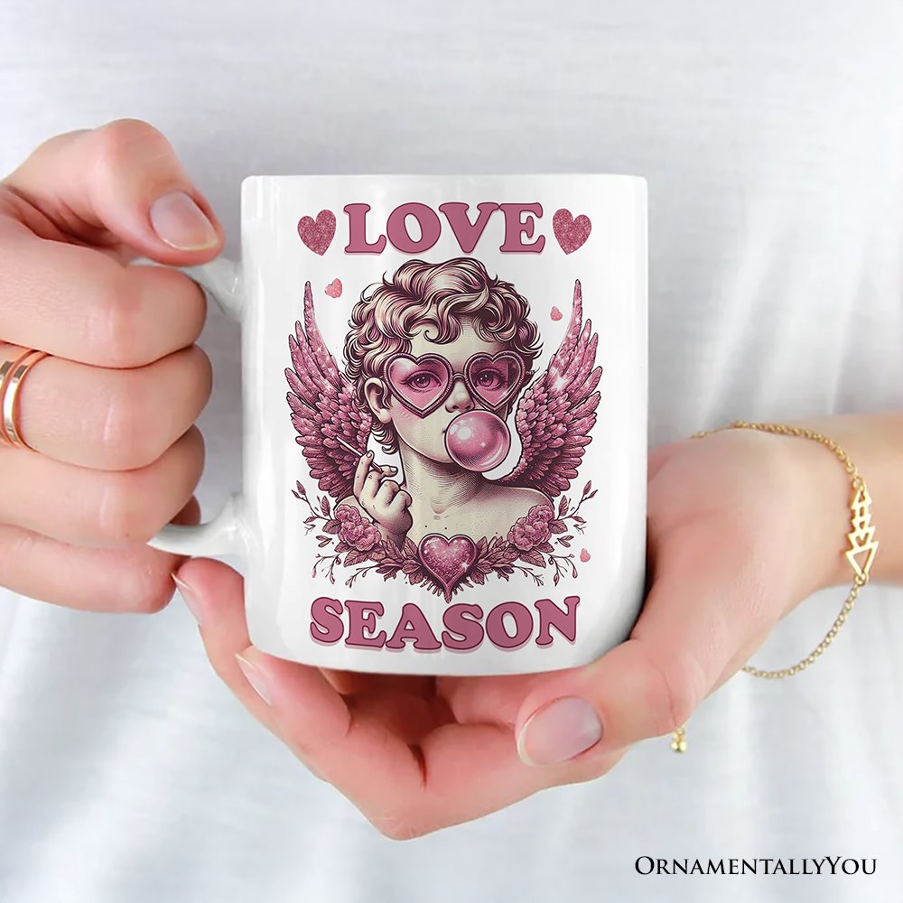 Retro Cupid Valentine Blowing Bubble Personalized Mug, Love Season Vintage Valentine's Day Gift