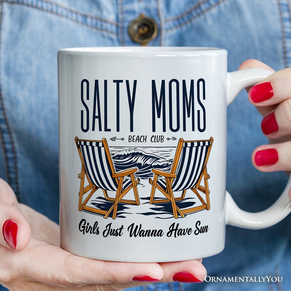 Salty Moms Beach Club Personalized Mug, Retro Summer Cool Mothers Gift With Custom Name