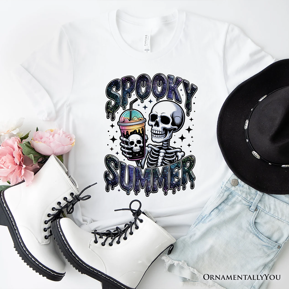 Spooky Summer Skeleton T-Shirt, Snarky Halloween Tee for Coffee and Horror Fanatics