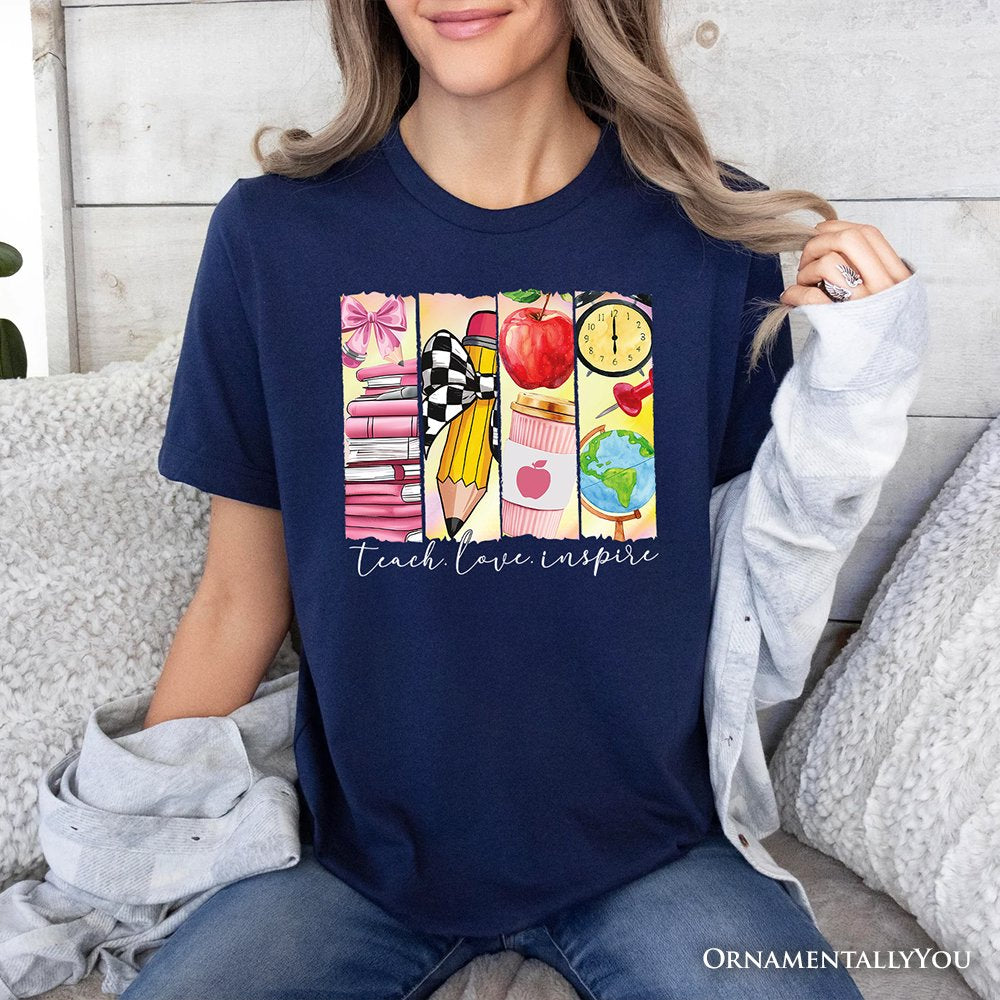 Teach Love Inspire T-Shirt, Retro Brushstroke White, Natural, and Navy Tee for Passionate Teachers