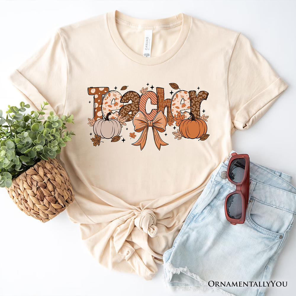 Teacher Coquette Autumn T-Shirt, Cozy Fall Pumpkin Tee for Educators