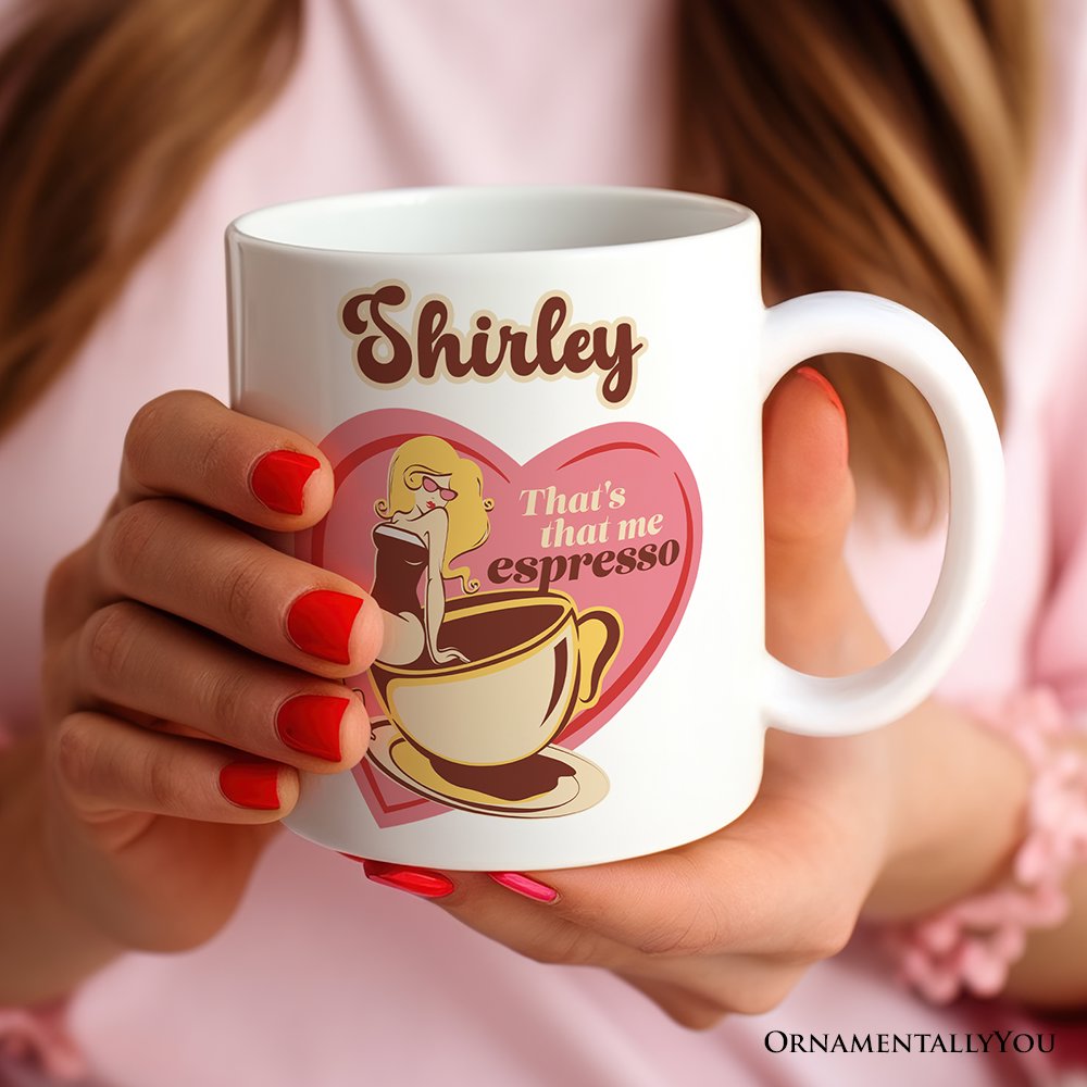 That’s That Me Expresso Retro Personalized Mug, Pinup Girl Anti-Valentine Gift With Custom Name