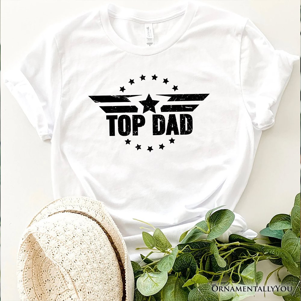 Top Dad Military Star T-Shirt, White and Black Patriotic Tee for Heroic and Proud Fathers