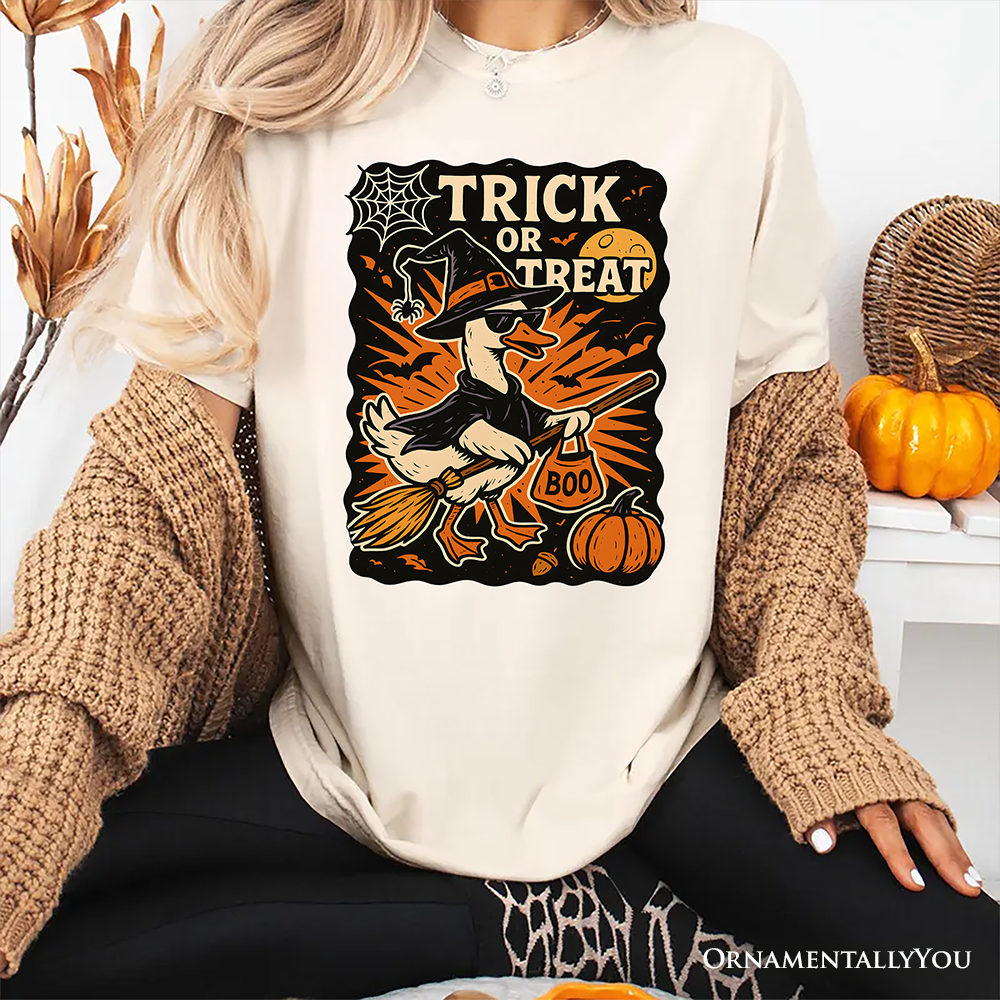 Trick or Treat Goose T-Shirt, Vintage Halloween Witch Tee for October