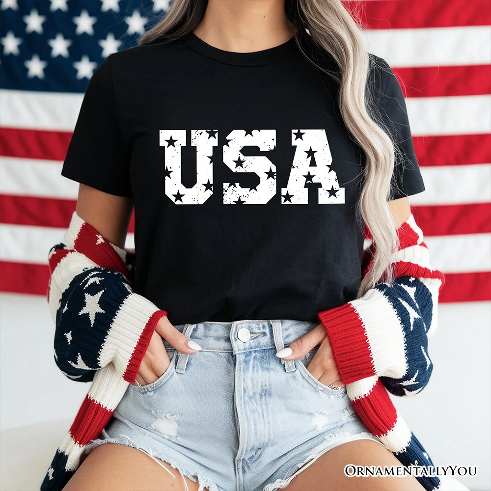 USA Block Letters T-Shirt, Vintage Patriotic Tee for Independence Day