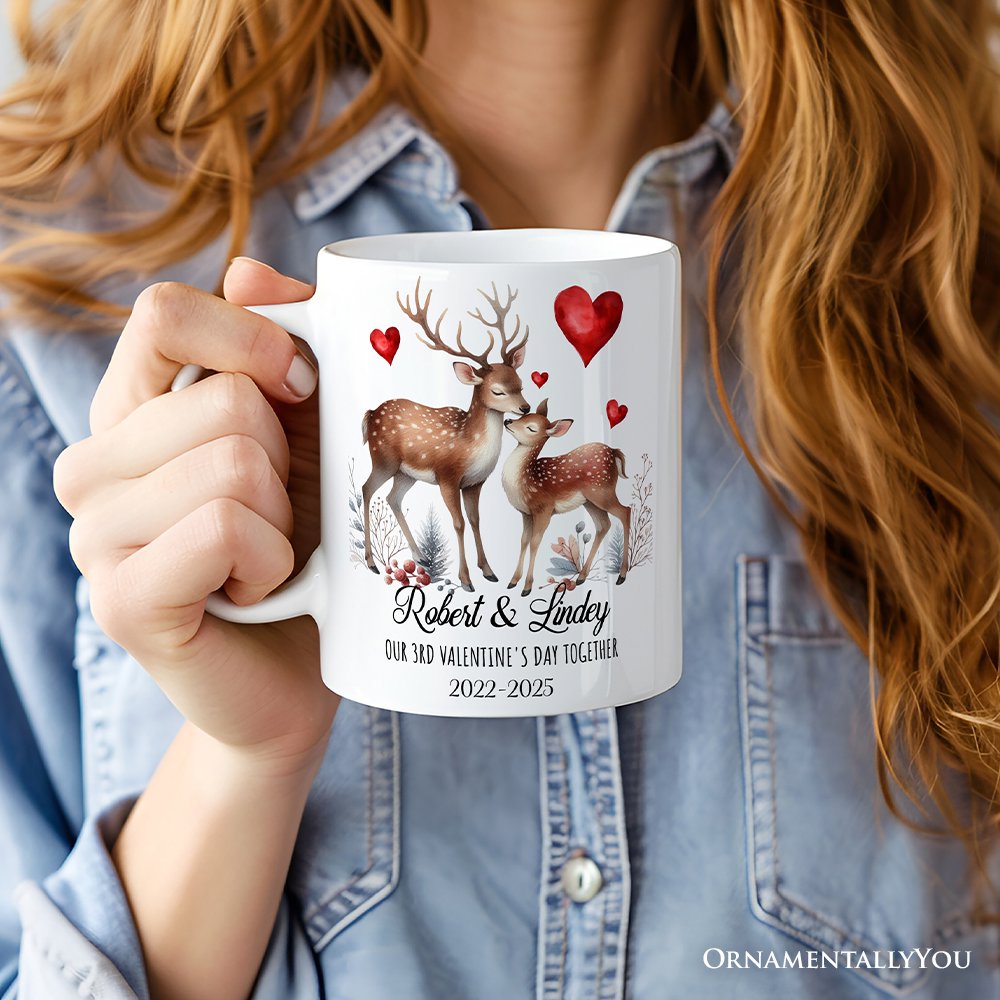 Valentine Deer Anniversary Personalized Mug for Couple, Together Keepsake Romantic Gift