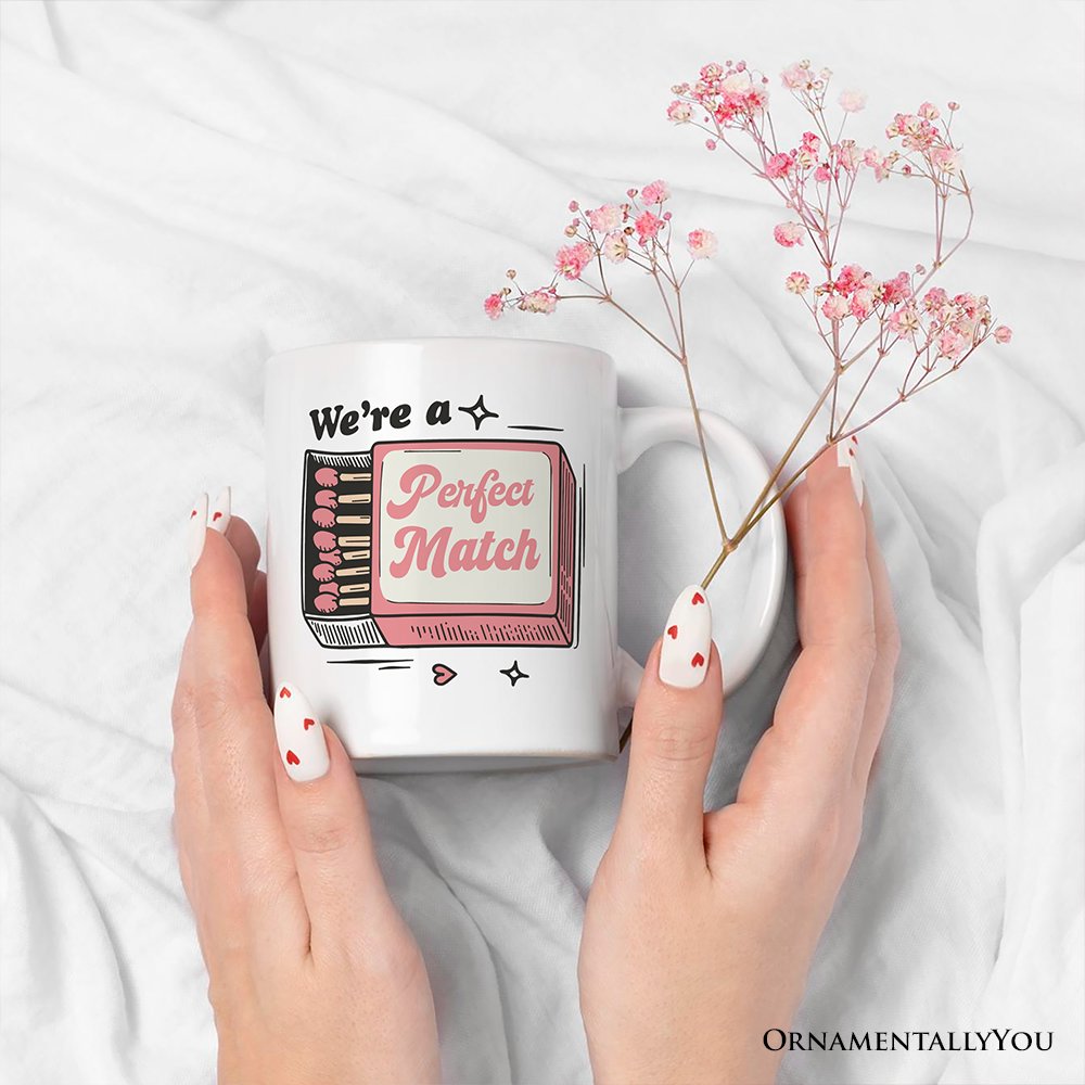 We're a Perfect Match Personalized Mug for Couple, Retro Cute Gift With Custom Names