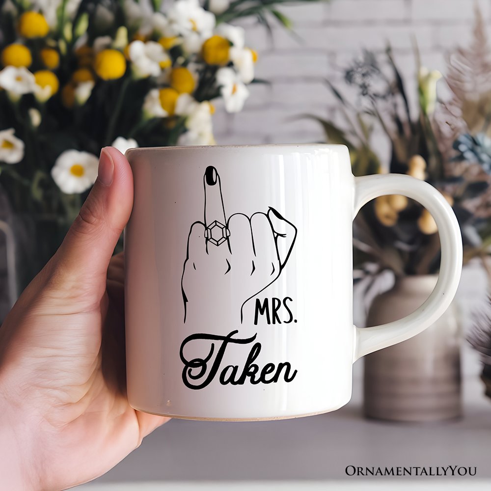 Wedding Ring Finger Mrs Personalized Mug, Married Engaged Gift For Women With Custom Name