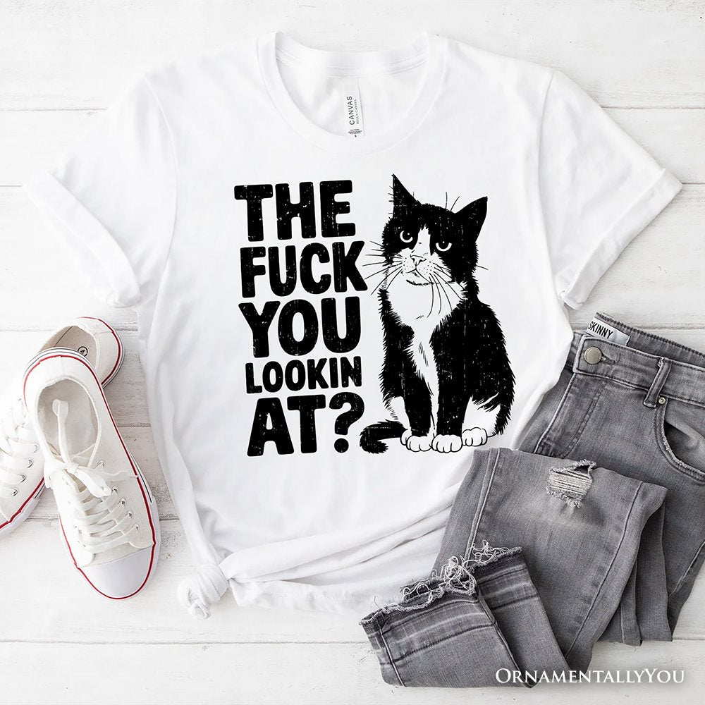 What Are You Looking At T-Shirt, Sarcastic Cat Lover White Tee for Sassy People