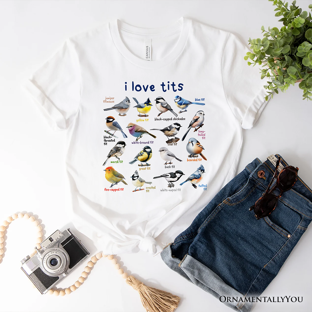 Whimsical Bird Tit T-Shirt, Funny Birdwatcher Tee Gift for Birder
