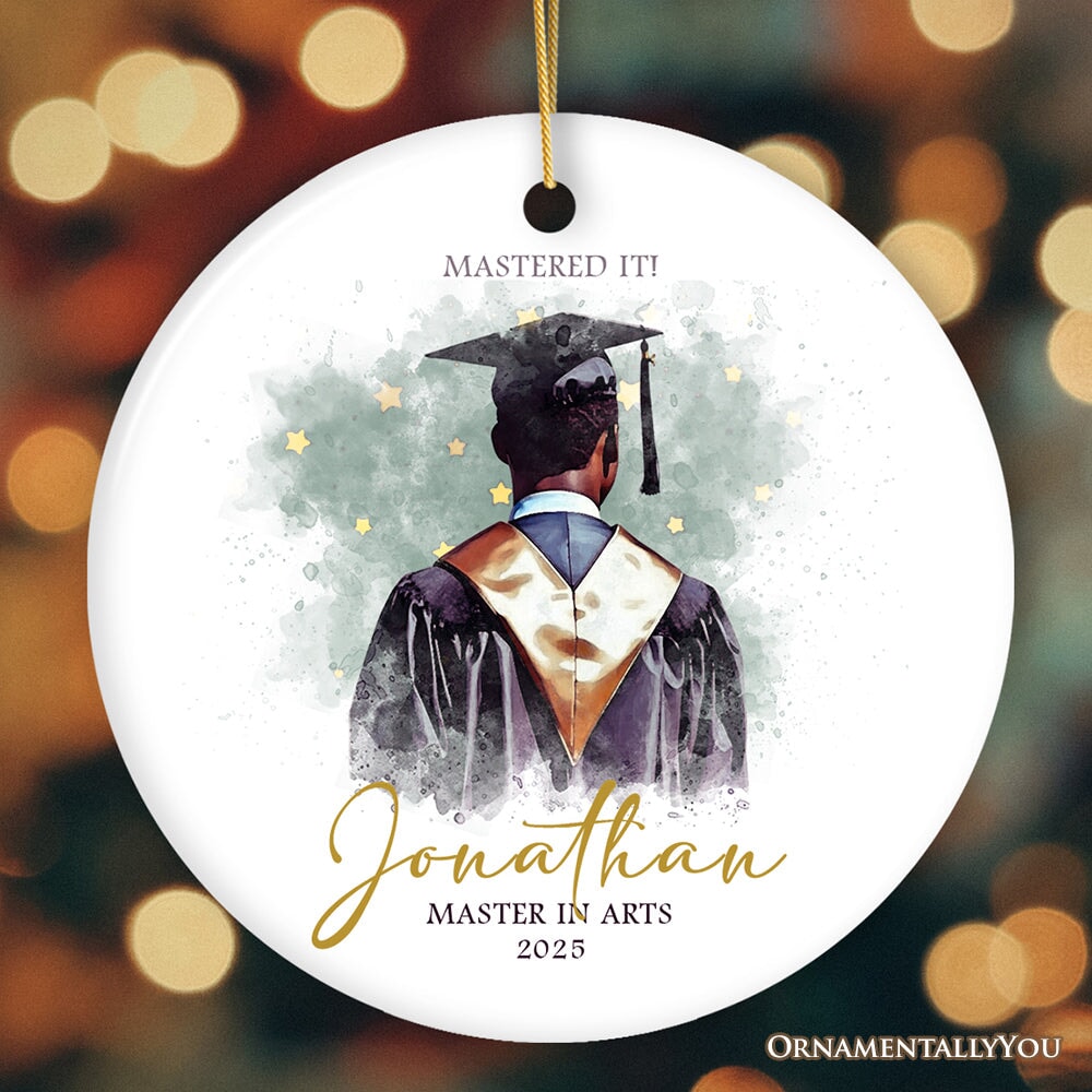 Artistic Graduation Gift Personalized Ornament, Watercolor Art Style Male Student