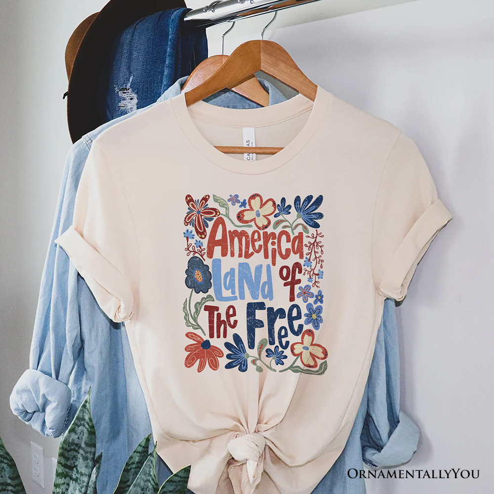 America Land of the Free T-Shirt, Retro Floral Independence Day Tee