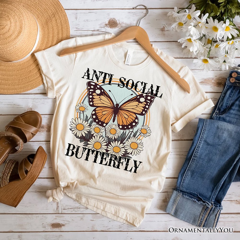 Anti Social Butterfly T-Shirt, Retro White and Natural Tee for Quirky and Independent Women