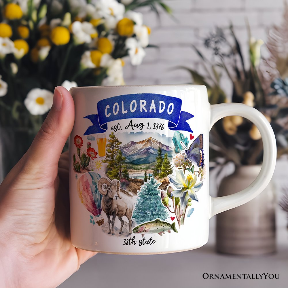 Artistic Colorado State Themes and Landmarks Personalized Mug With Custom Name