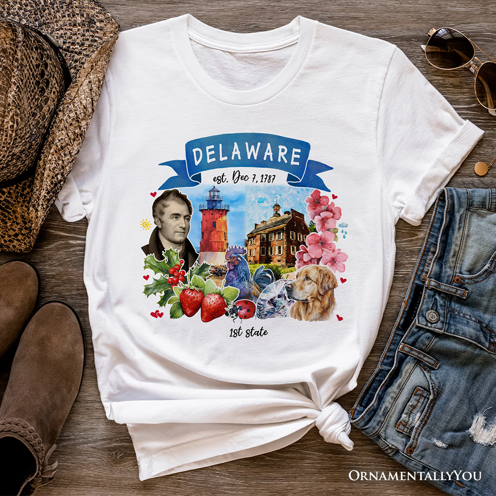 Artistic Delaware State Themes and Landmarks T-Shirt, Tee for History and Travel Lovers