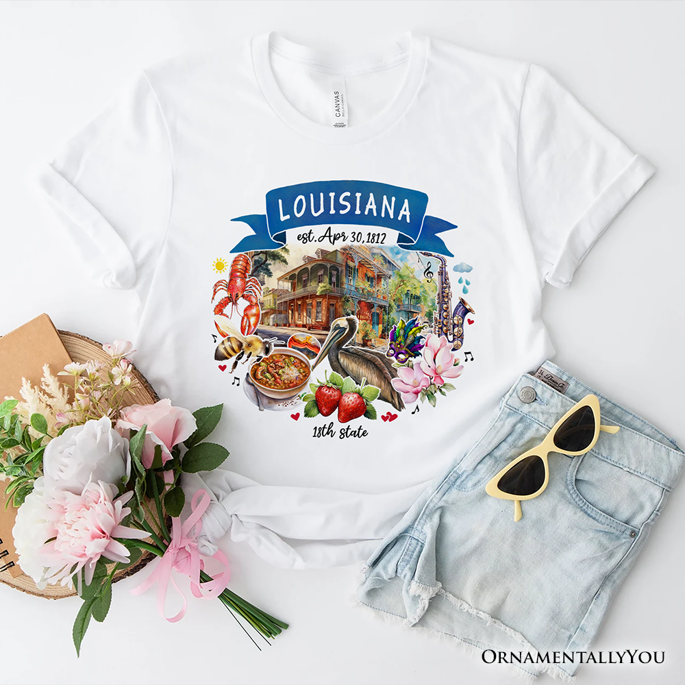 Artistic Louisiana State Themes and Landmarks T-Shirt, Tee for History and Travel Lovers