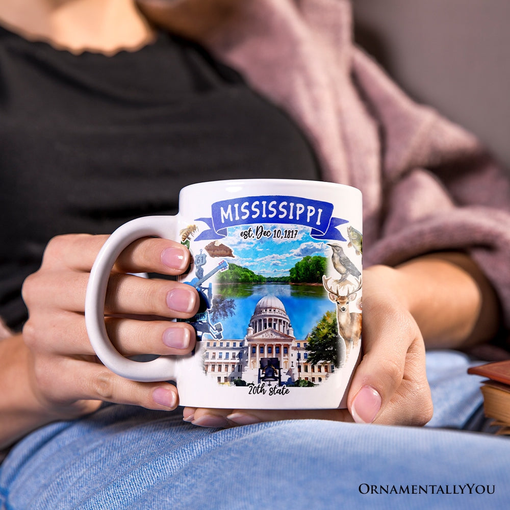 Artistic Mississippi State Themes and Landmarks Personalized Mug With Custom Name