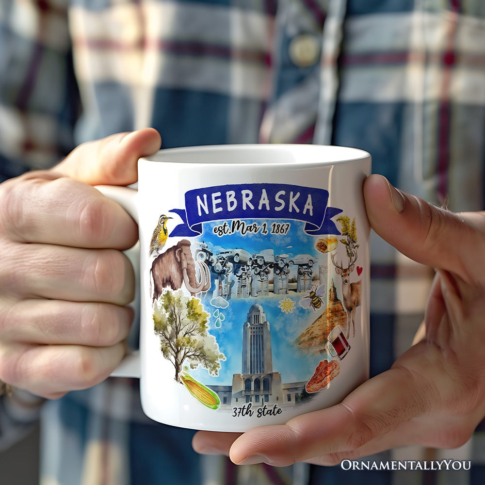 Artistic Nebraska State Themes and Landmarks Personalized Mug With Custom Name