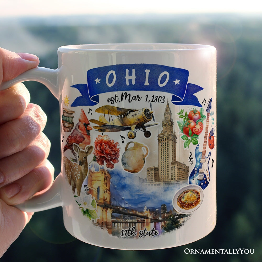 Artistic Ohio State Themes and Landmarks Personalized Mug With Custom Name