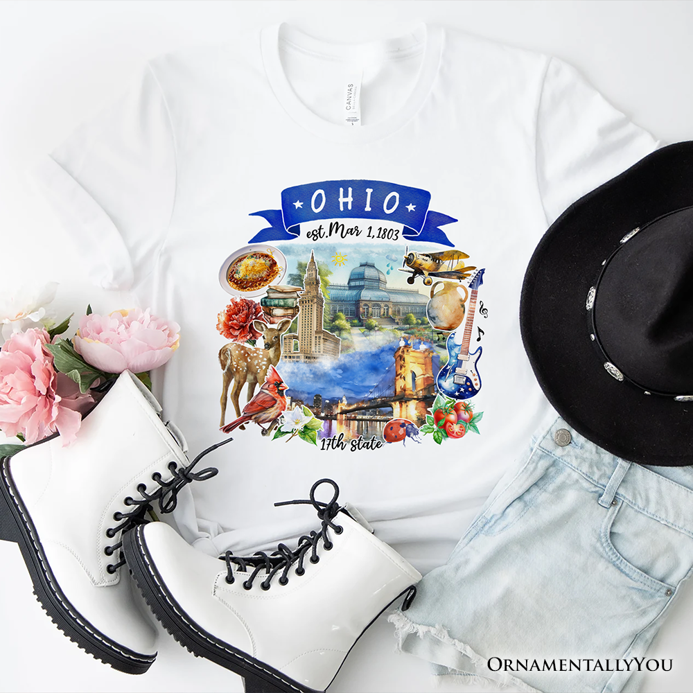 Artistic Ohio State Themes and Landmarks T-Shirt, Tee for History and Travel Lovers