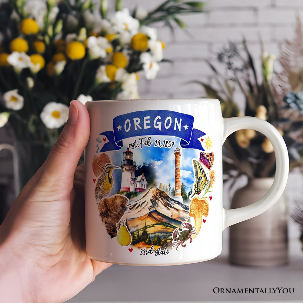 Artistic Oregon State Themes and Landmarks Personalized Mug With Custom Name