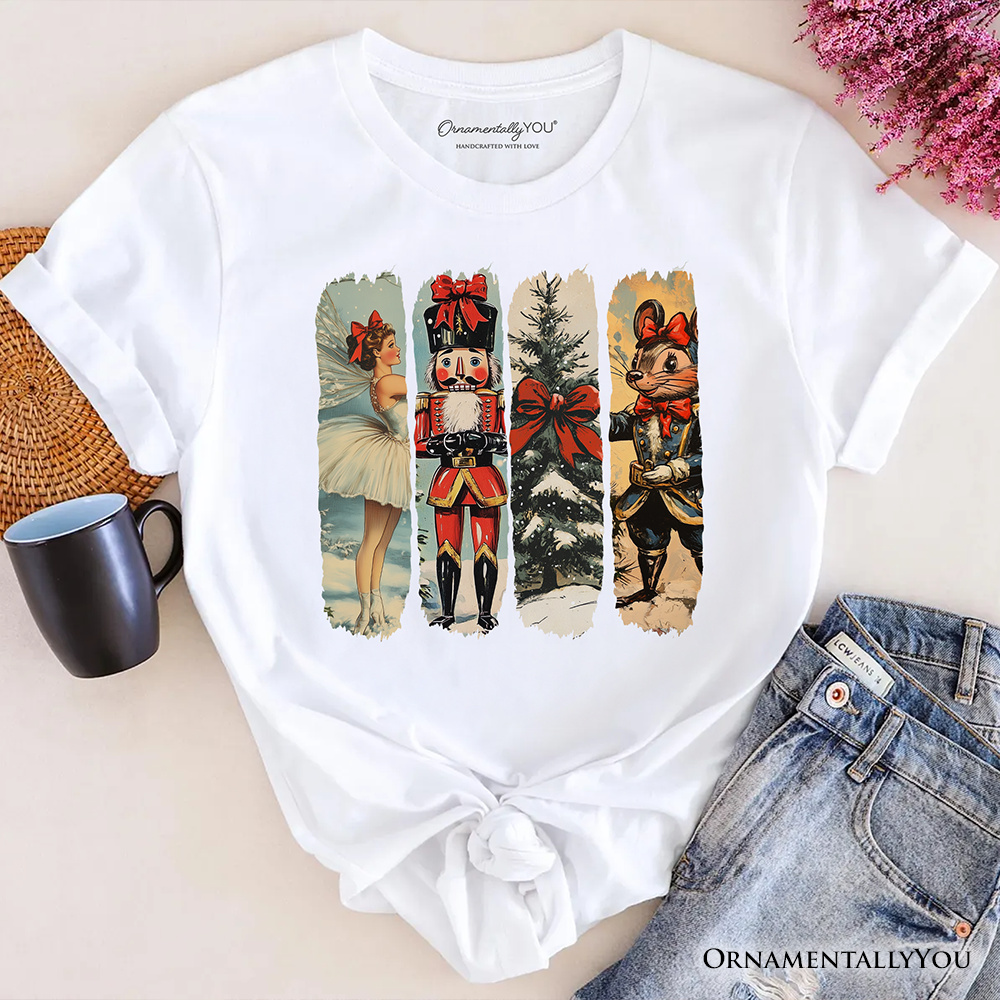 Ballet and Nutcracker Christmas T‑Shirt, Coquette Bow and Mouse Vintage Holiday Tee