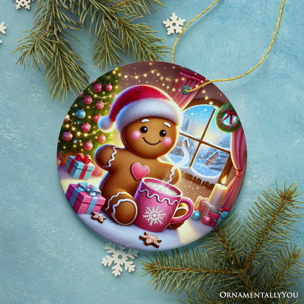 Cozy Gingerbread Man Pink Themed Ornament, Delightful Christmas Gift and Decor