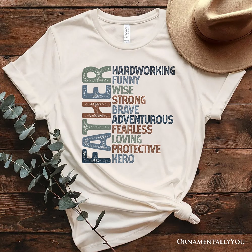 Father Definition T-Shirt, White and Natural Inspirational Tee for Hero Dad