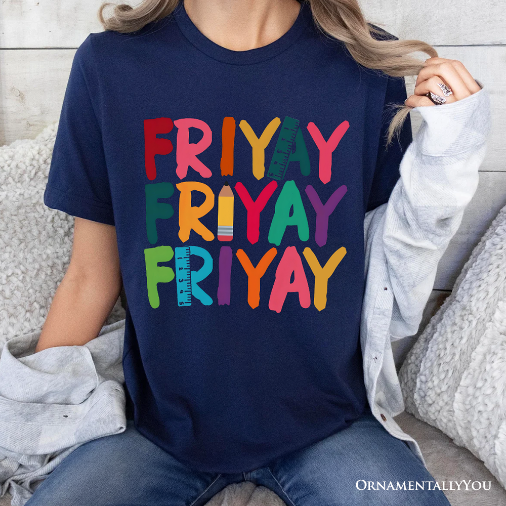 Friday Teacher T-Shirt, Friyay White, Natural, Navy and Black Weekend Vibes Tee
