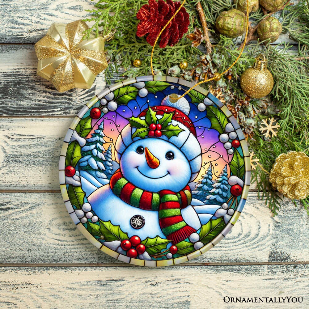 Frosty and Holly Snowman Ornament, Gift and Decor for Cheerful Winter Christmas Tree