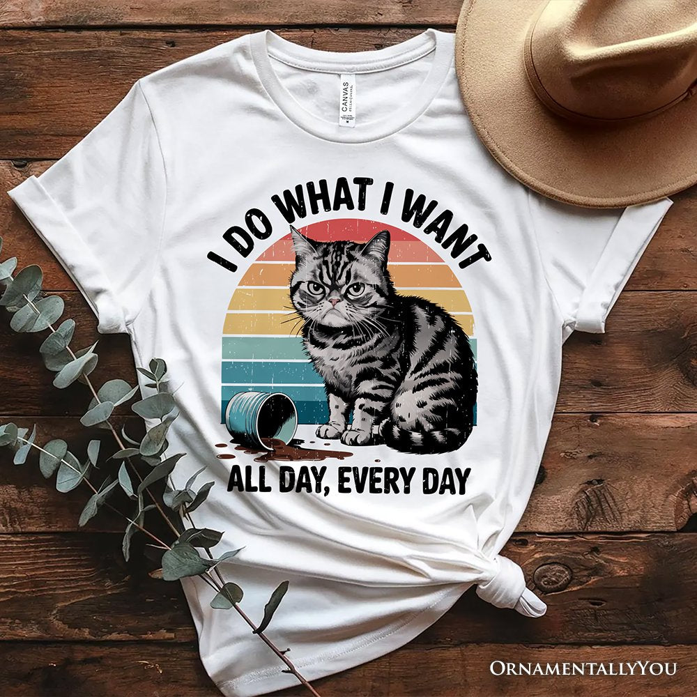 I Do What I Want Cat Retro T-Shirt, Unisex Sarcastic White Tee for Cat Lovers